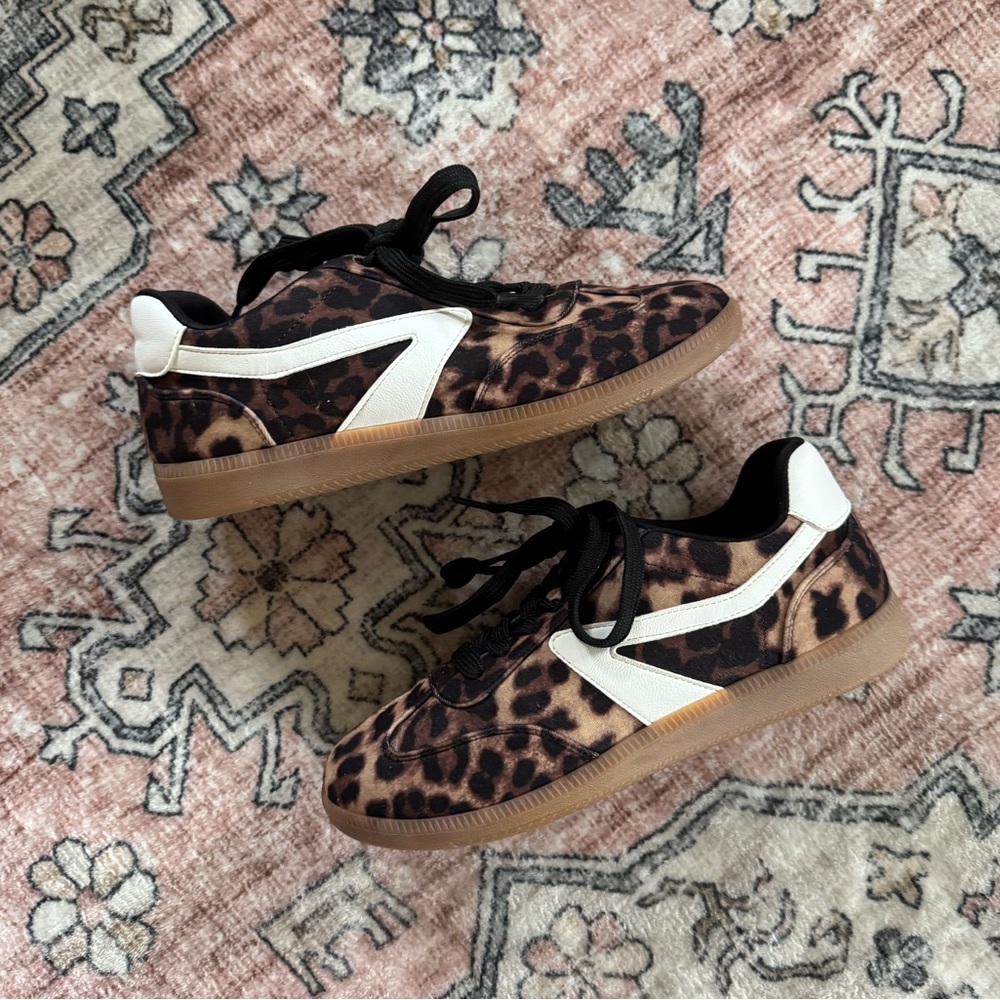 DV by Dolce Vita Brown and White Sneakers with Leopard Print